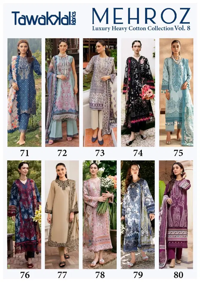 Mehroz Vol 8 By Tawakal Cotton Printed Pakistani Dress Material Wholesale Price In Surat
